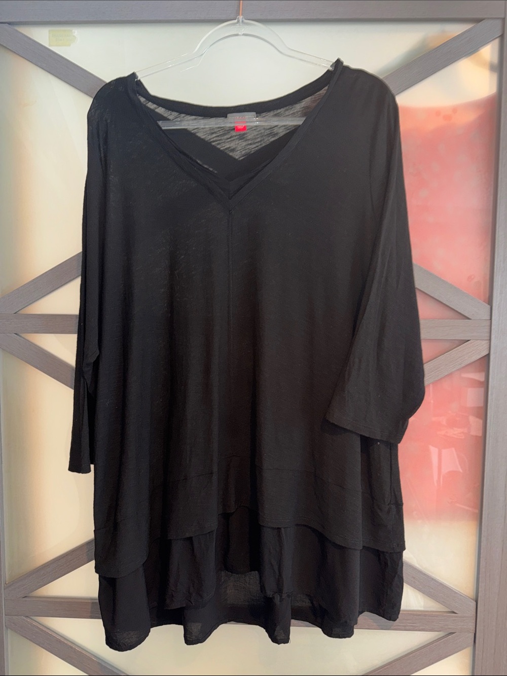 Vince Camuto Plus 3X Black V Neck Layered Hem Flowy Tunic Top